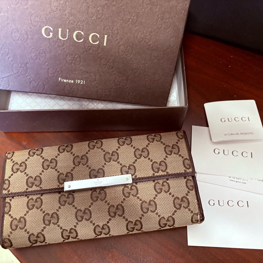 Gucci Tan and Brown Monogram Clutch